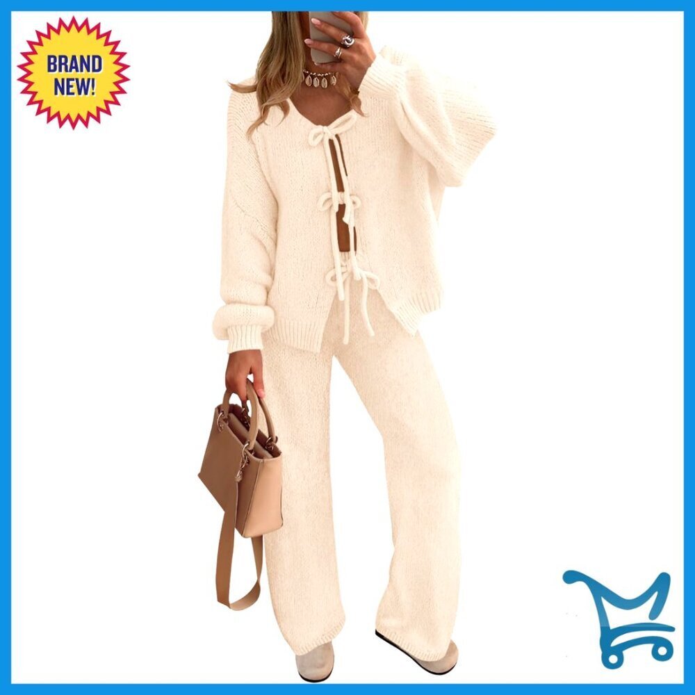 Soft V-Neck Cardigan Wide Leg Pants Lounge Set Cozy Chic Winter Loungewear
